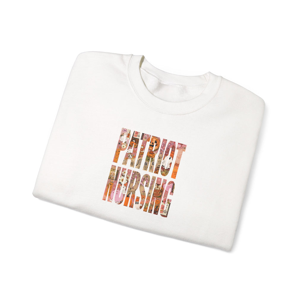 Patriot Nursing Crewneck Sweatshirt — American Flag Floral Text Nursing Pullover