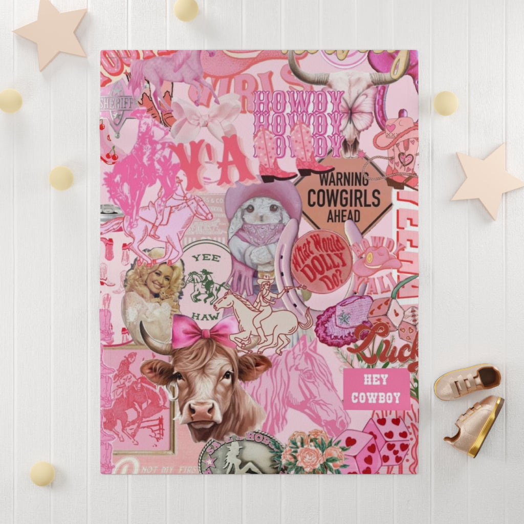 Pink Cowgirl Collage Baby Blanket — Soft Fleece Infant Throw (Hey Cowboy, Warning Cowgirls Ahead)