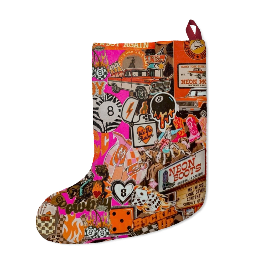 Retro Neon Sticker Collage Christmas Stocking