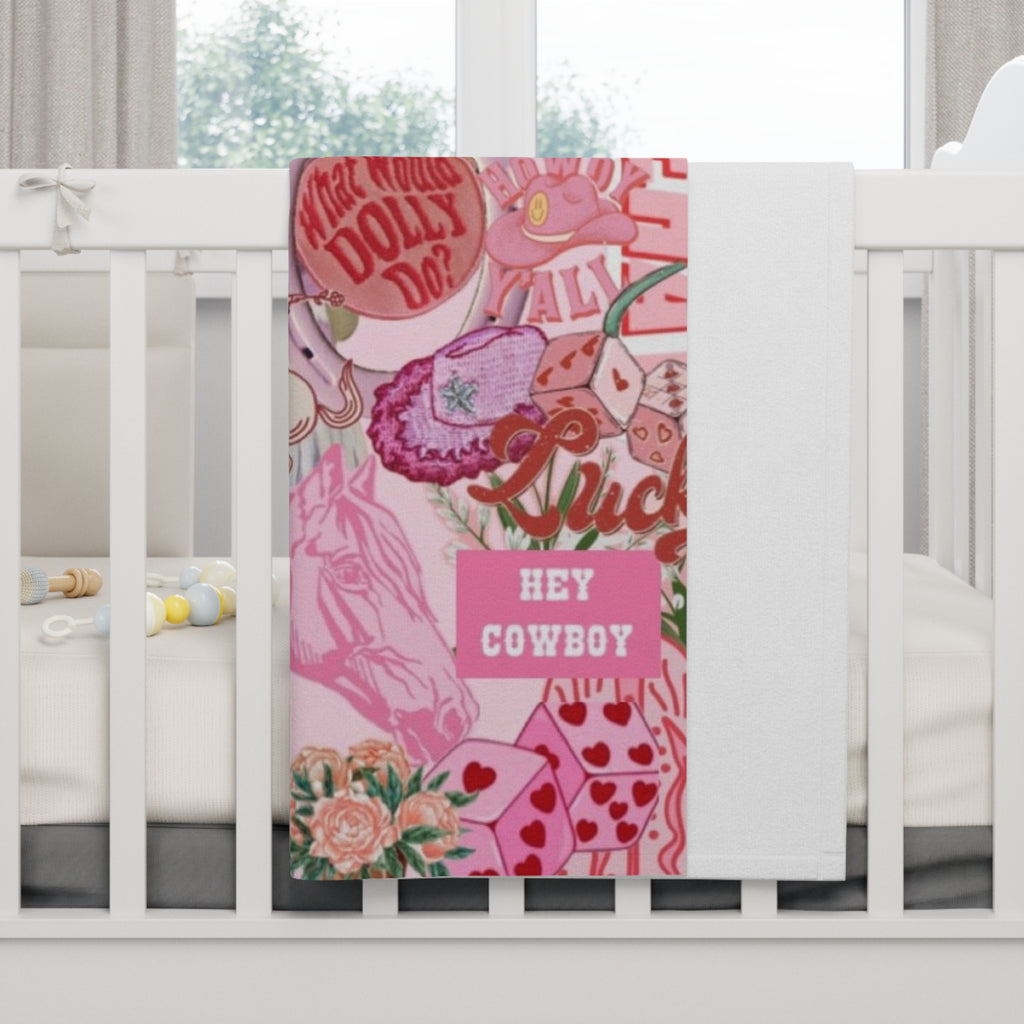Pink Cowgirl Collage Baby Blanket — Soft Fleece Infant Throw (Hey Cowboy, Warning Cowgirls Ahead)