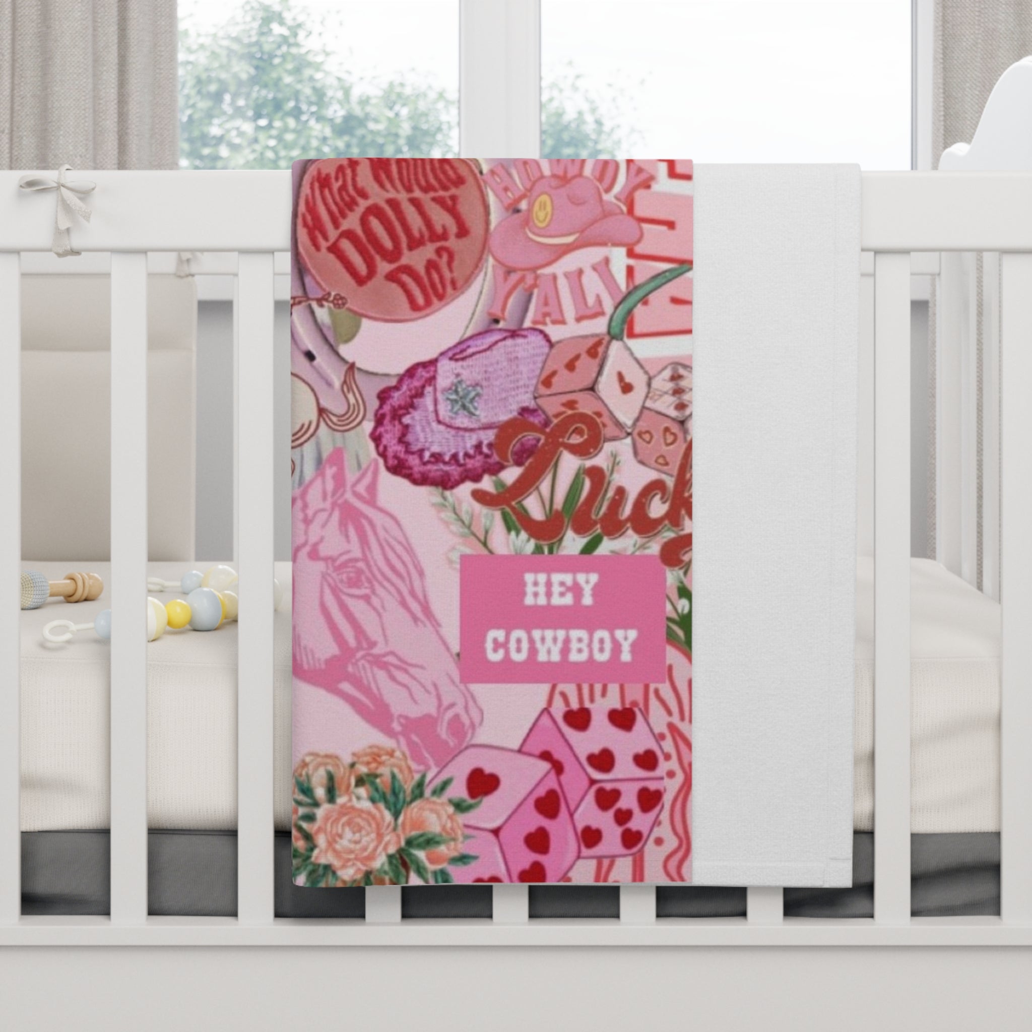 Pink Cowgirl Collage Baby Blanket — Soft Fleece Infant Throw (Hey Cowboy, Warning Cowgirls Ahead)