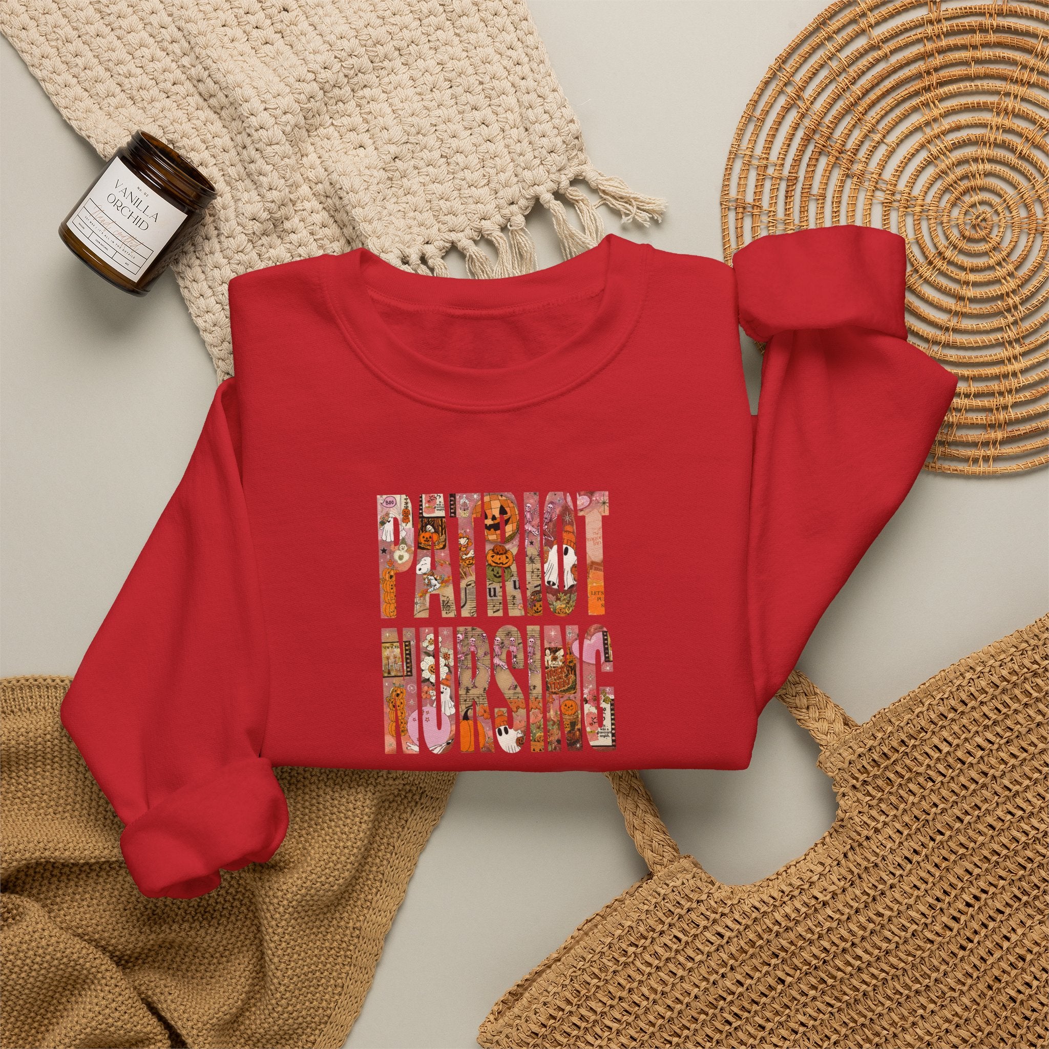 Patriot Nursing Crewneck Sweatshirt — American Flag Floral Text Nursing Pullover