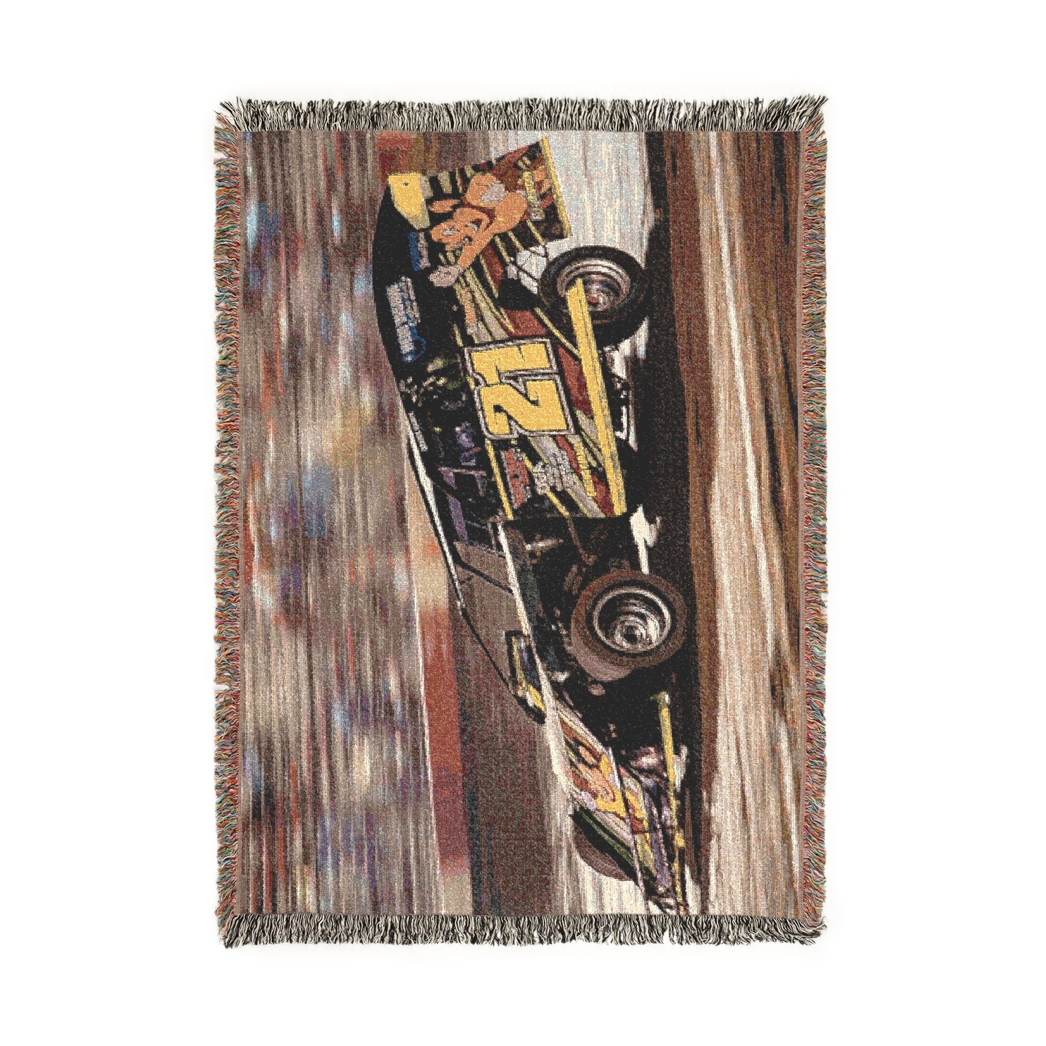 Racing Car Woven Throw Blanket – Vintage Speedway #21 Design