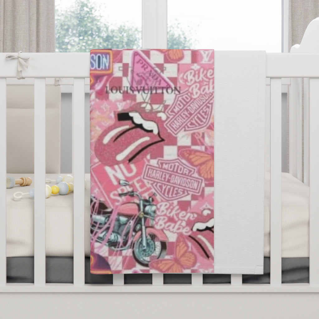 Harley-Davidson Pink Biker Baby Blanket — Soft Fleece "Biker Babe" Design
