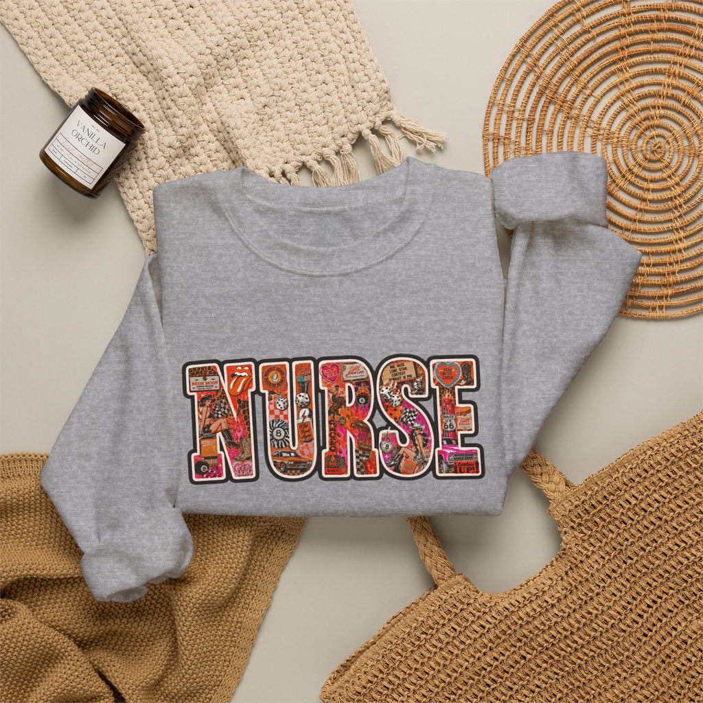 Nurse Floral Appliqué Crewneck Sweatshirt
