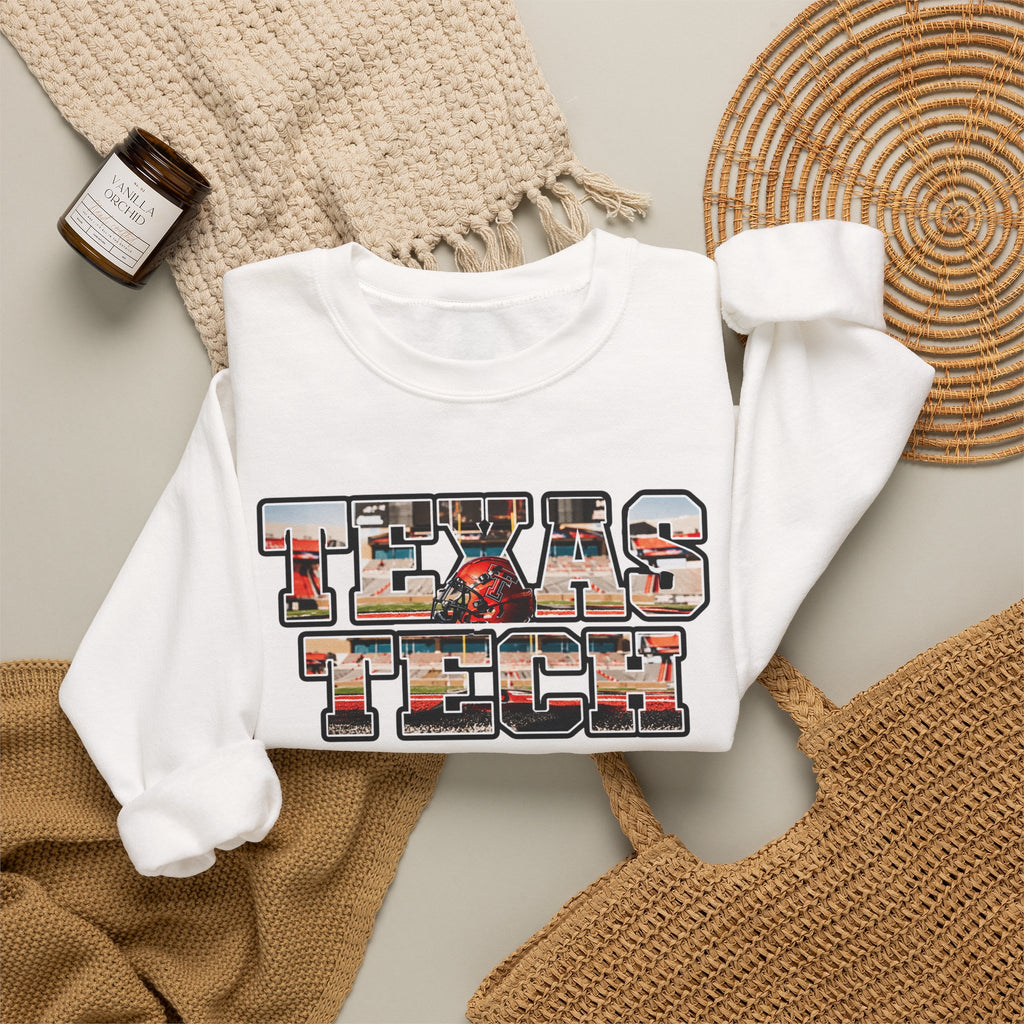 Texas Tech Crewneck Sweatshirt — Vintage Photo Block Letter Design